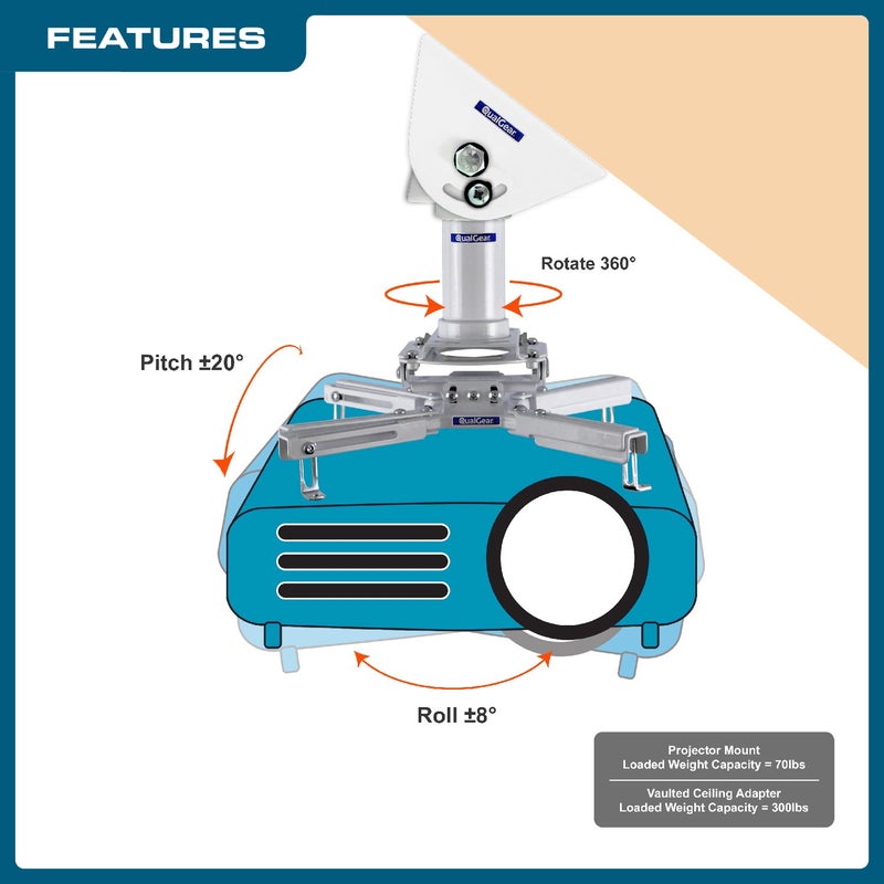 QualGear Pro-AV QG-KIT-VA-3IN-W Projector Mount Kit Accessory Vaulted Ceiling Adapter, 3" 1.5", White - Image 2
